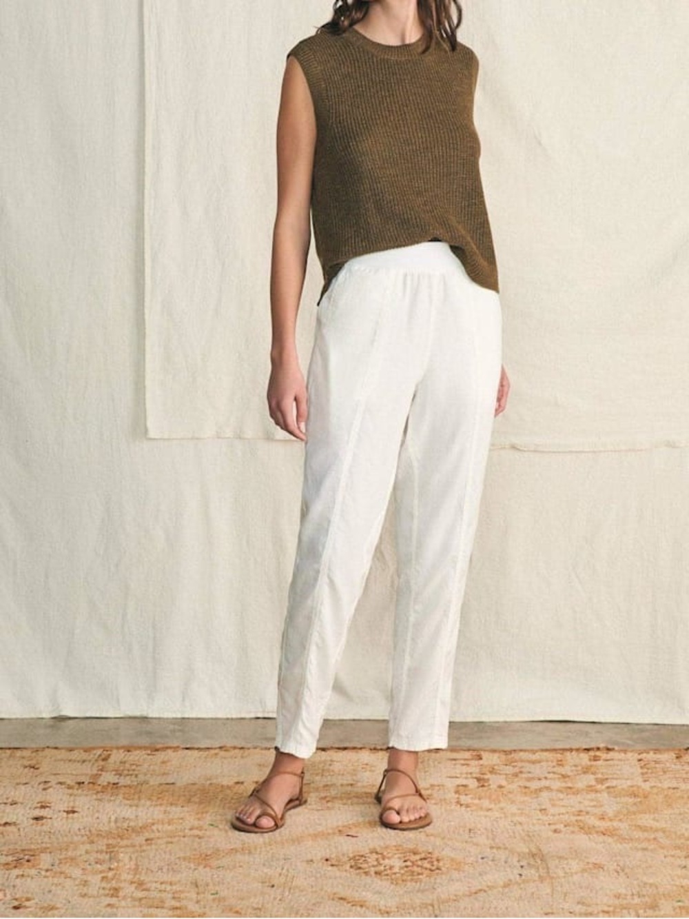 Faherty Arlie Day Pant White Tencel Linen Pull On Pants Large